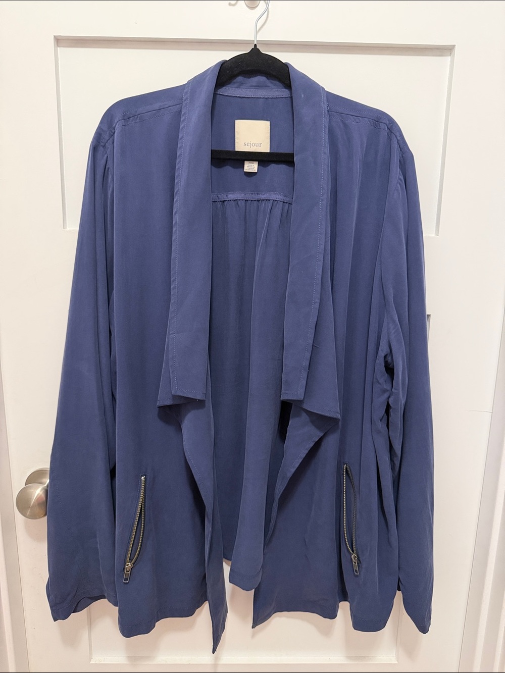 Sejour Open-Front Draped Jacket in Slate Blue
